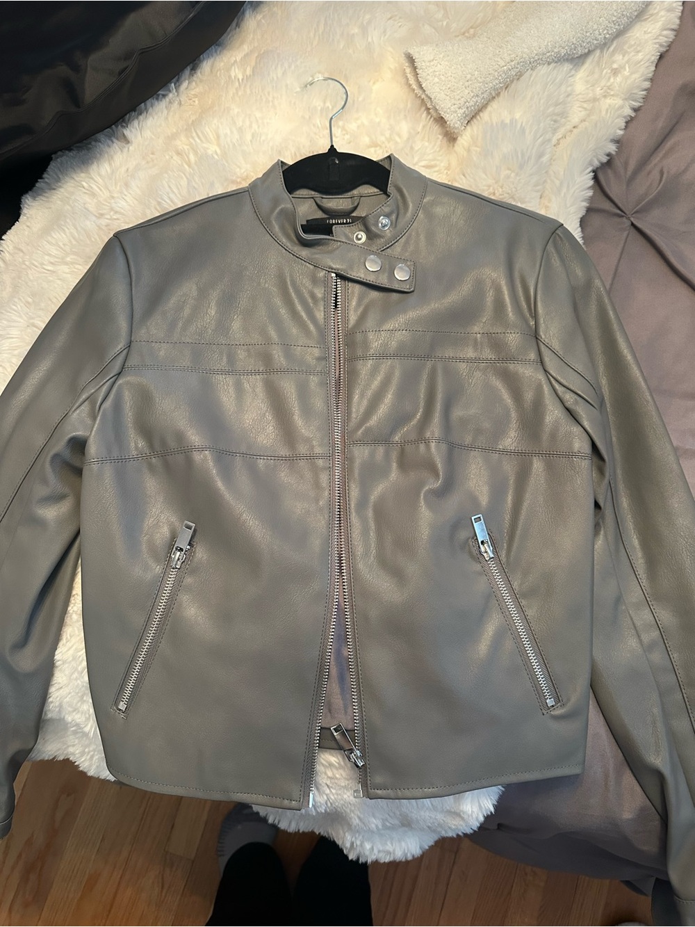 FOREVER 21 Classic Gray Faux Leather Moto Jacket